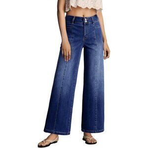 Womens Wide Leg Baggy Jeans High Waisted Stretchy Casual Ankle Denim